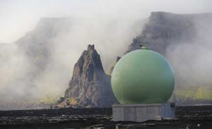 Protective "radome" housing for the Galileo ground station on desolate Jan Mayen Island in the Norwegian Arctic. The site is housing a Galileo Sensor Station plus satellite link to pass data back to the Galileo ground system (Photo: ESA/Fermin Alvarez Lopez)