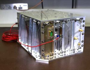 NavCube, which will be tested aboard the International Space Station later this year, is being used as a baseline for a lunar GPS receiver. (Photo: NASA/W. Hrybyk)