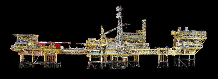 Terra Drone Europe completed an aerial 3D survey and produced a 3D model of an offshore oil rig platform in the North Sea for Shell. (Photo: Terra Drone)