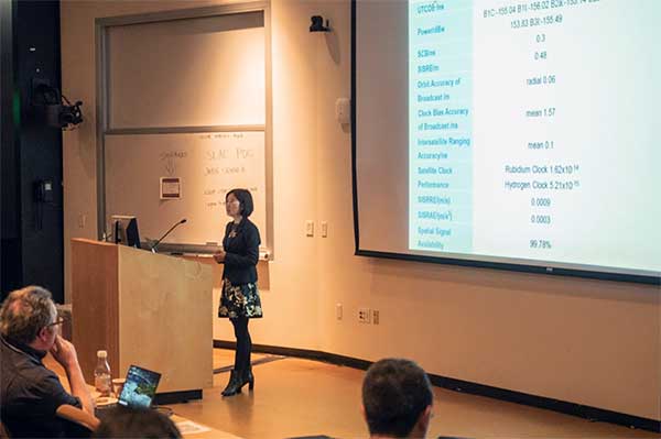 Xiaochun Lu presents at Stanford PNT Symposium on Oct. 30, 2019. (Photo: Stanford University)