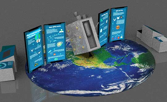 On April 2, 2020 a new exhibit will open focusing on the U.S. Air Force role in the management of GPS satellite systems. (Artist's concept: USAF)