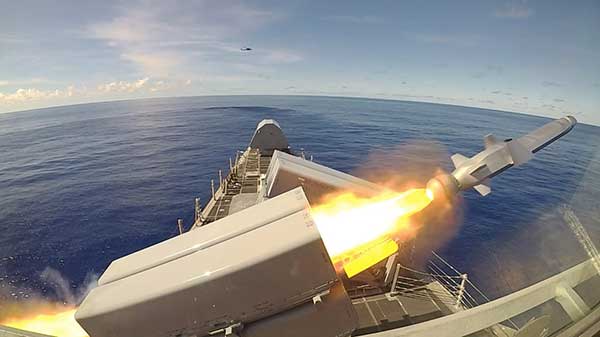 The USS Gabrielle Giffords launches a Naval Strike Missile during exercise Pacific Griffin. (Photo: U.S. Navy//Chief Mass Communication Specialist Shannon Renfroe/Released.)