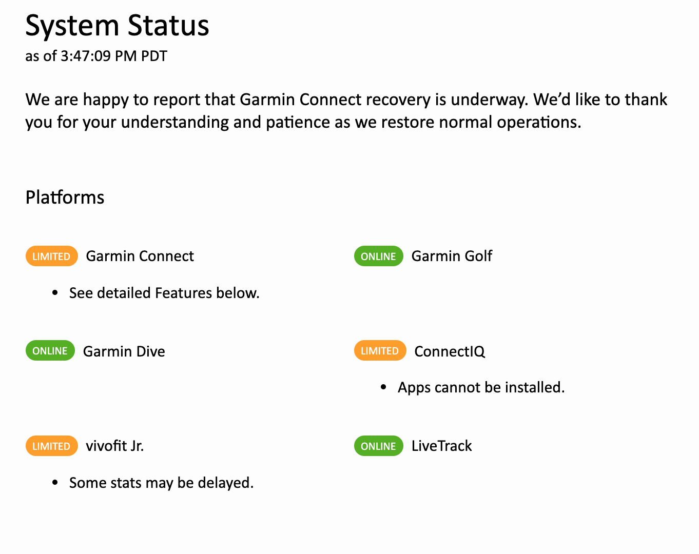 Screenshot of Garmin Connect website, July 27.