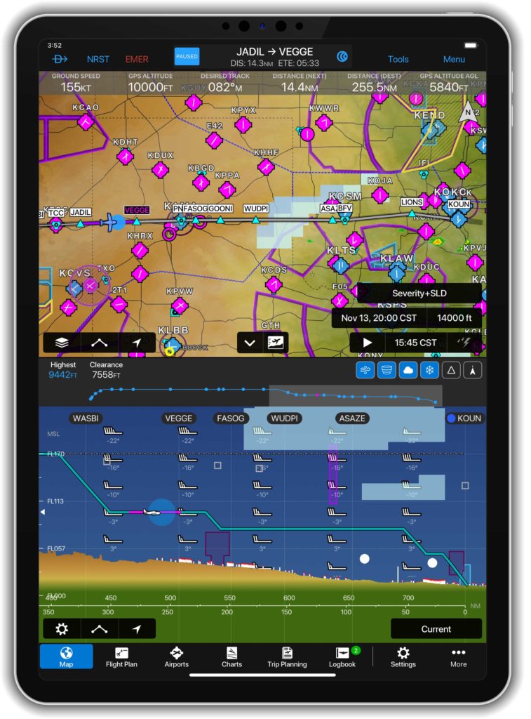 Garmin Pilot on iPad showing new Flight Profile View