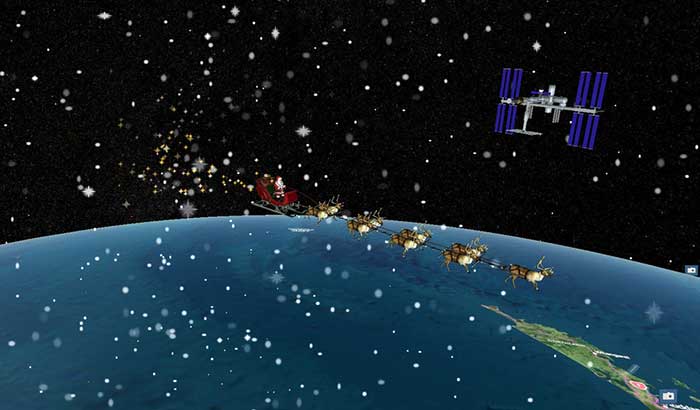 Santa's sleigh flying past the International Space Station on a precise digital twin of the Earth built by Cesium. (Photo: Cesium)