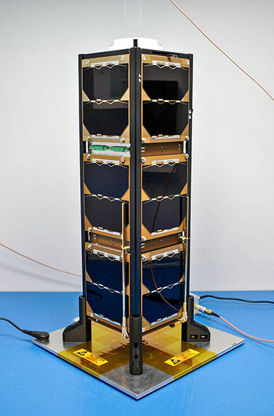 Bobcat-1, shown with its deployable antenna stowed, will experiment with the GNSS inter-constellation time offset from low-Earth orbit. (Photo: NASA)