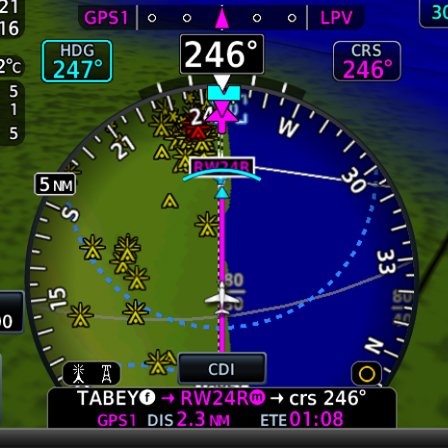 HSI map from TXi flight display showing obstacles