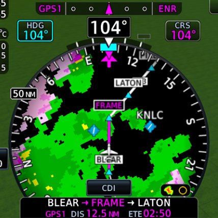 HSI map from TXi flight display showing weather information