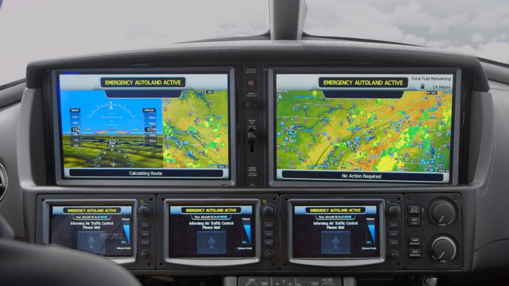 Cirrus Aircraft Vision Jet with Garmin Autoland activated and displayed on the flight deck