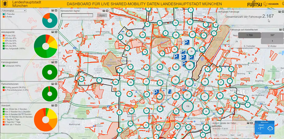 Tracking eScooters in Munich with Hexagon's M.App Enterprise. (Image: Hexagon Geospatial)