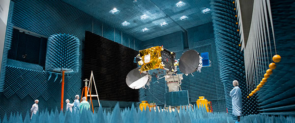 The second satellite in the European Data Relay System (EDRS) undergoes tests at Airbus's Compact Antenna Test Range facility. (Photo: ESA)