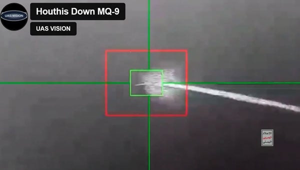 Screenshot of a Houthi-released video of the downing of the MQ-9 Reaper drone (Photo: UAS Vision)