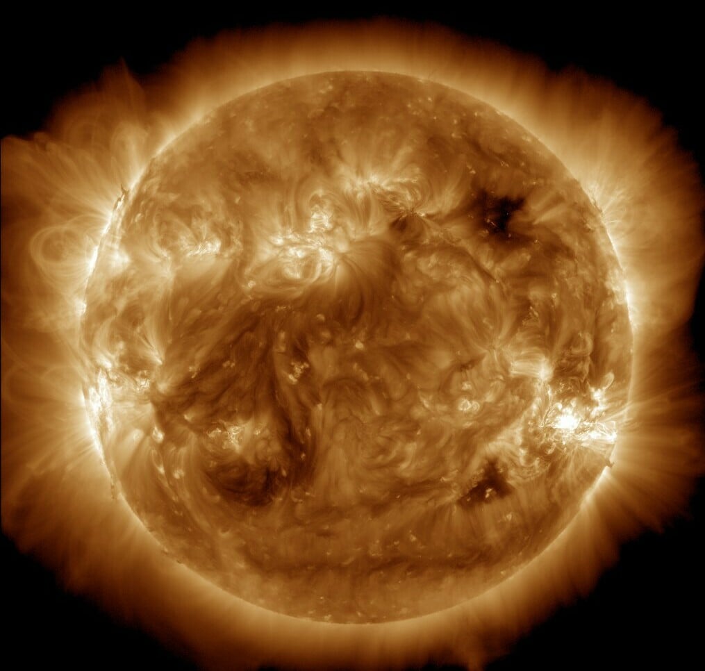 NASA’s Solar Dynamics Observatory captured this image of solar flares on May 11, 2024. The NOAA says there have been measurable effects and impacts from the geomagnetic storm. (Photo: Solar Dynamics Observatory)