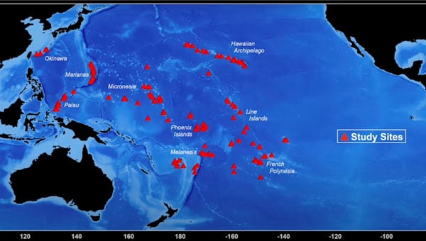 The selection of regions and islands within regions is strategic, with an aim to capture the variability of environmental conditions. (Photo: courtesy of the 100 Island Challenge team at Scripps Institution of Oceanography)