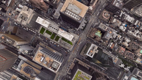 Aerial view of the New York Hilton Midtown in Manhattan. (Photo: GoogleEarth)