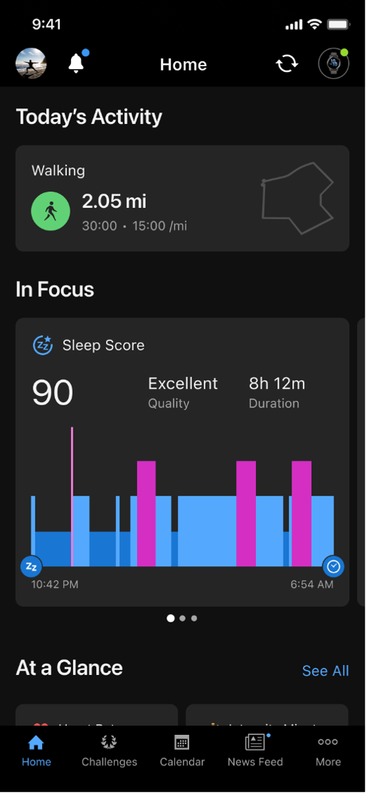 Today's Activity screen.