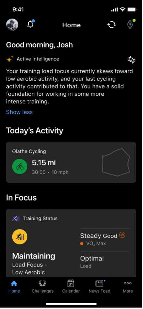 Homepage screen with Active Intelligence.